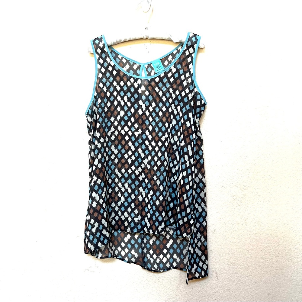 H.I.P. Blue Brown White Sleeveless Sheer Top H-13
